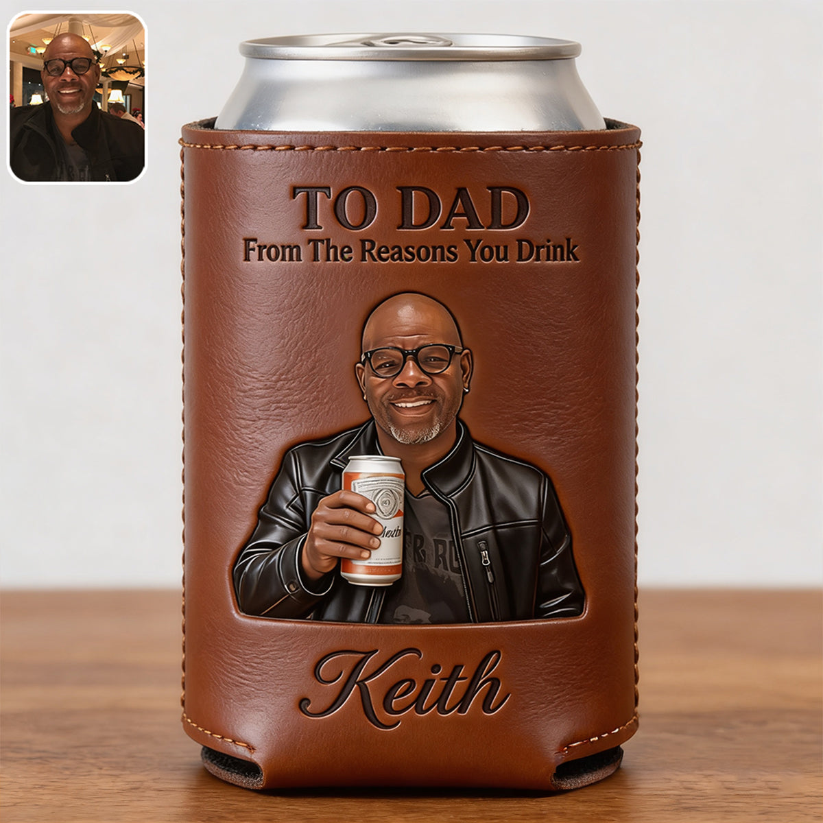 Cool Gift For Dad, Father's Day Gift - Personalized Father Leather Can Cooler
