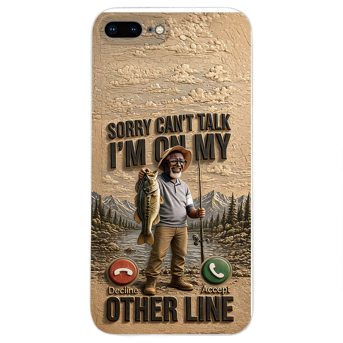 I'm On My Other Line, Fishing Lover Gift - Personalized Fishing 3D Embossed Leather Phone Case