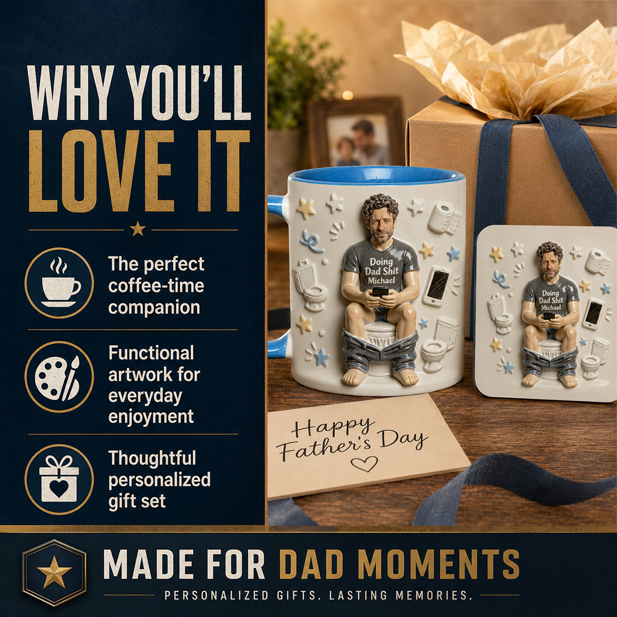 Best Time Of Day - Personalized Father Accent Mug & Coaster