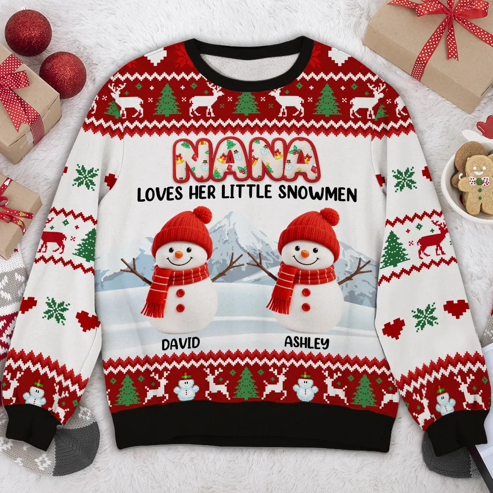 Grandma And Her Snowmen - Personalized Custom All-Over-Print Sweatshirt