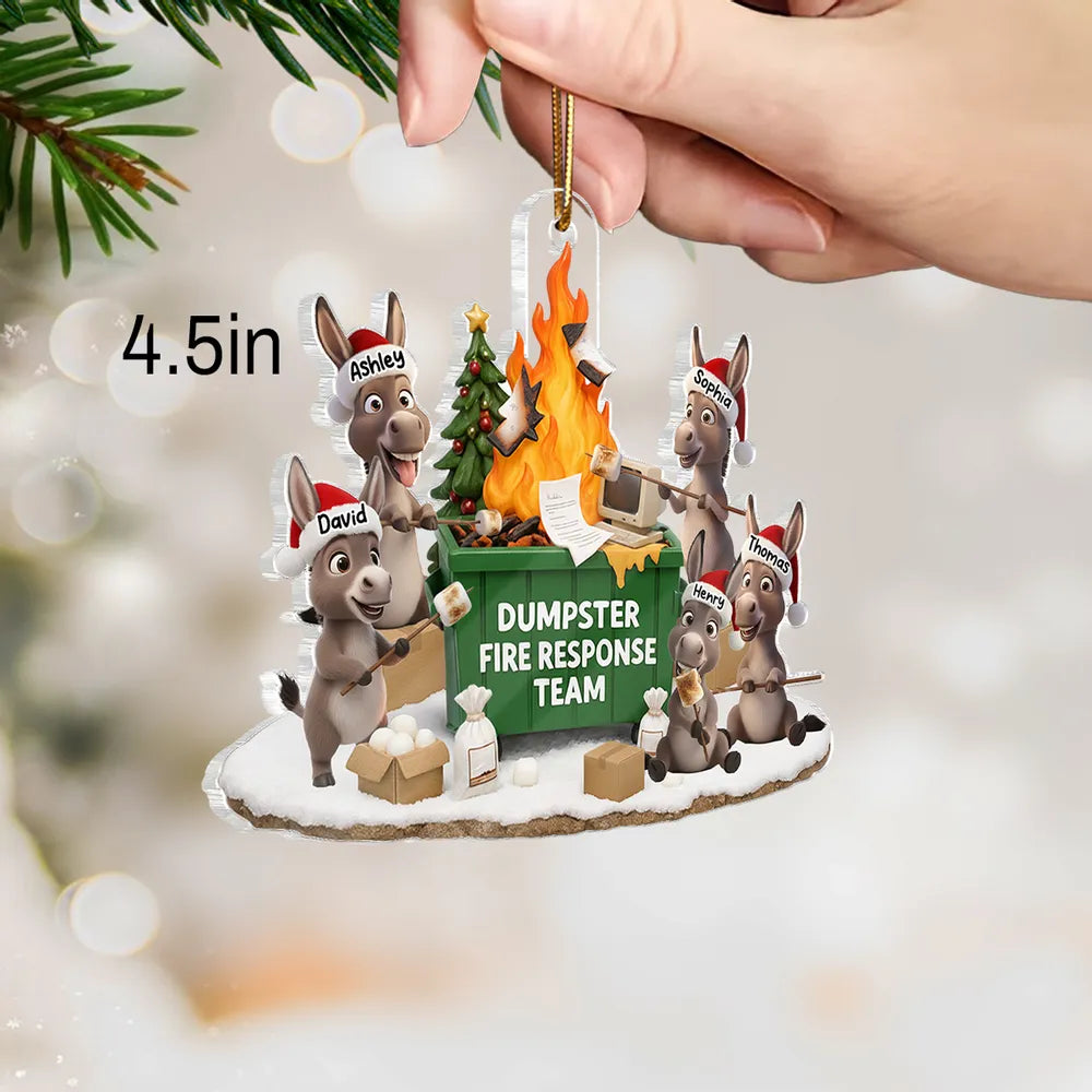 Personalized Acrylic Ornament Dumpster Fire Response Team Donkey Design Funny Christmas Gift for Coworkers
