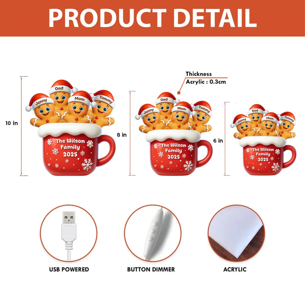 Personalized Family Gingerbread Light-Up Decor – Custom Names, Family Name & Year on Festive Mug – Heartwarming Christmas Gift