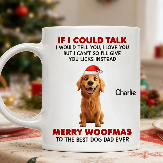 Personalized White Ceramic Mug from Your Dog – Cute Santa Pup, Funny Woofmas Message, Unique Christmas Gift for Dog Dad