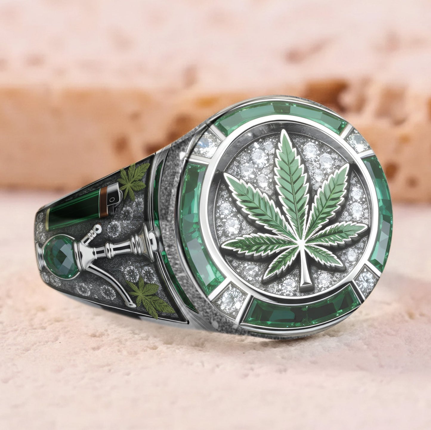 Green Magic Leaf - Personalized Weed Signet Ring