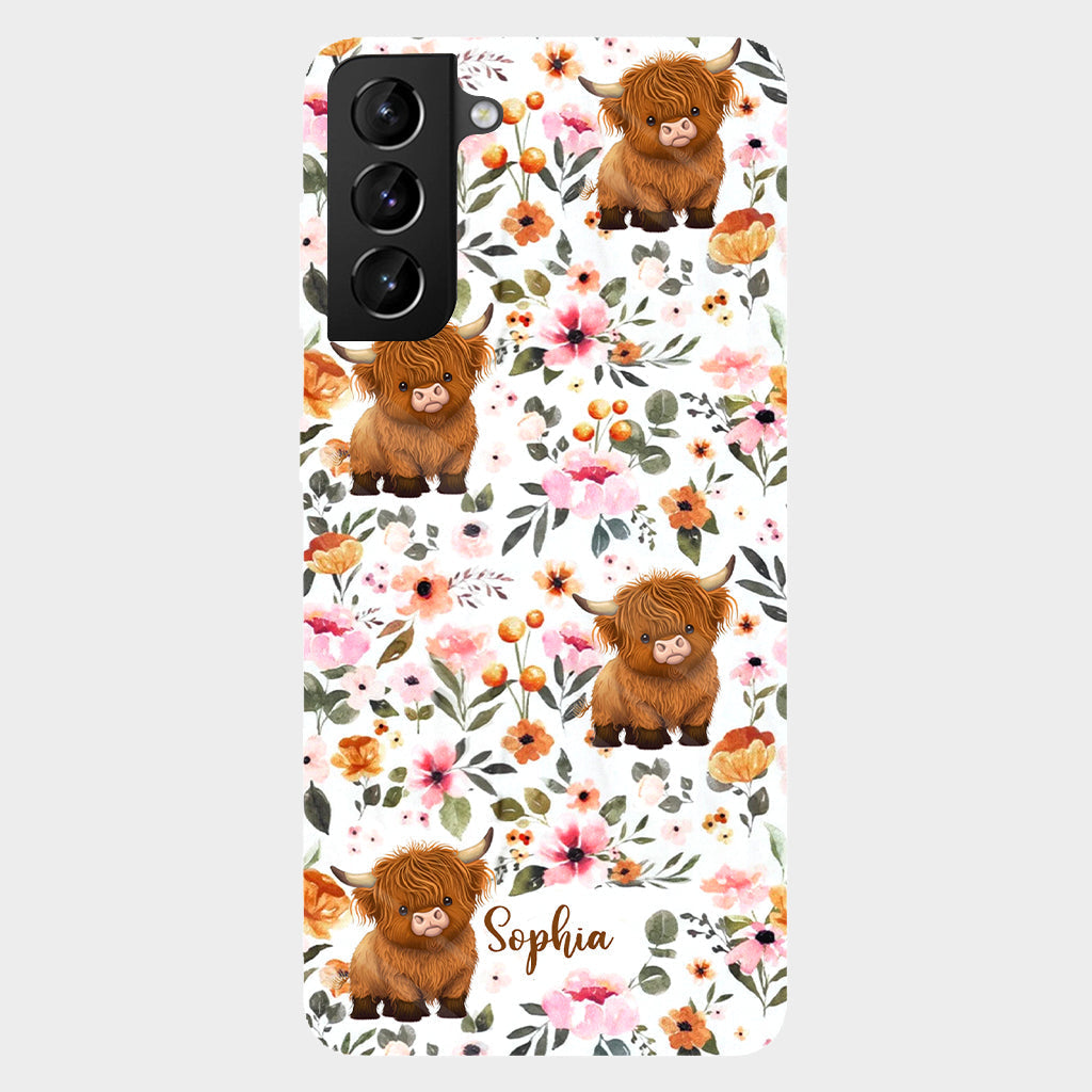 Floral Highland Cow - Personalized Highland Cow Full Print Phone Case
