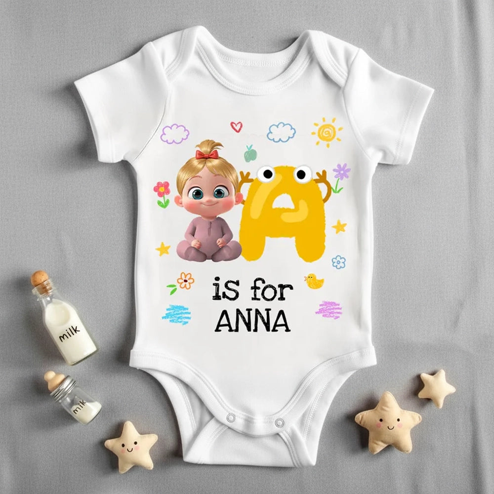 Short Sleeve Baby Onesie, Personalized A Is For Name Cute Print - Photo-Ready Newborn Gift Idea