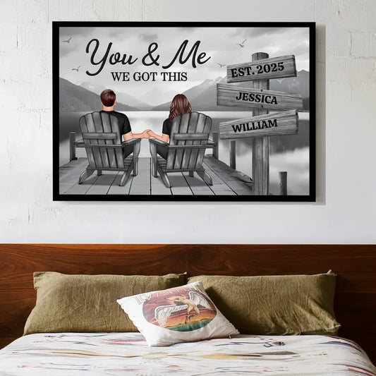 Seaside Poster Romantic Couple Back View Clear and Sturdy Love Memory Wall Décor Gift