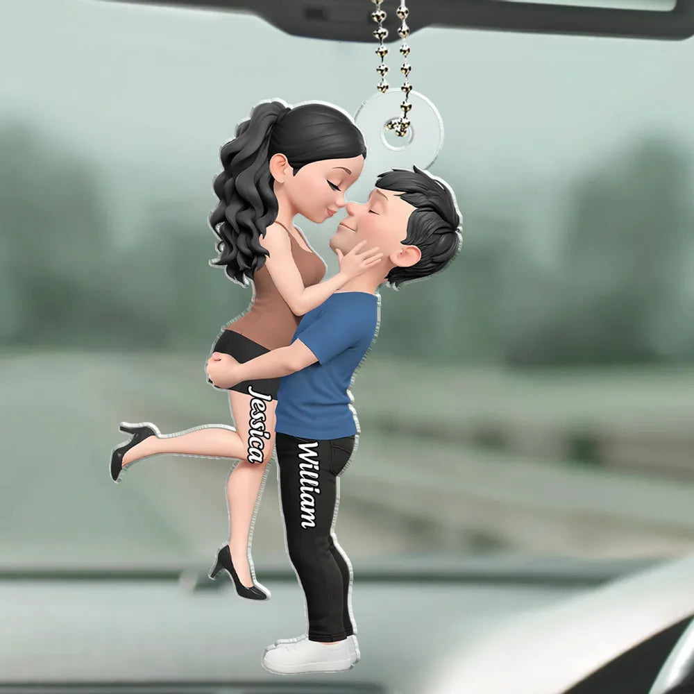 Road-Trip Embrace – Personalized Acrylic Couple Car Ornament