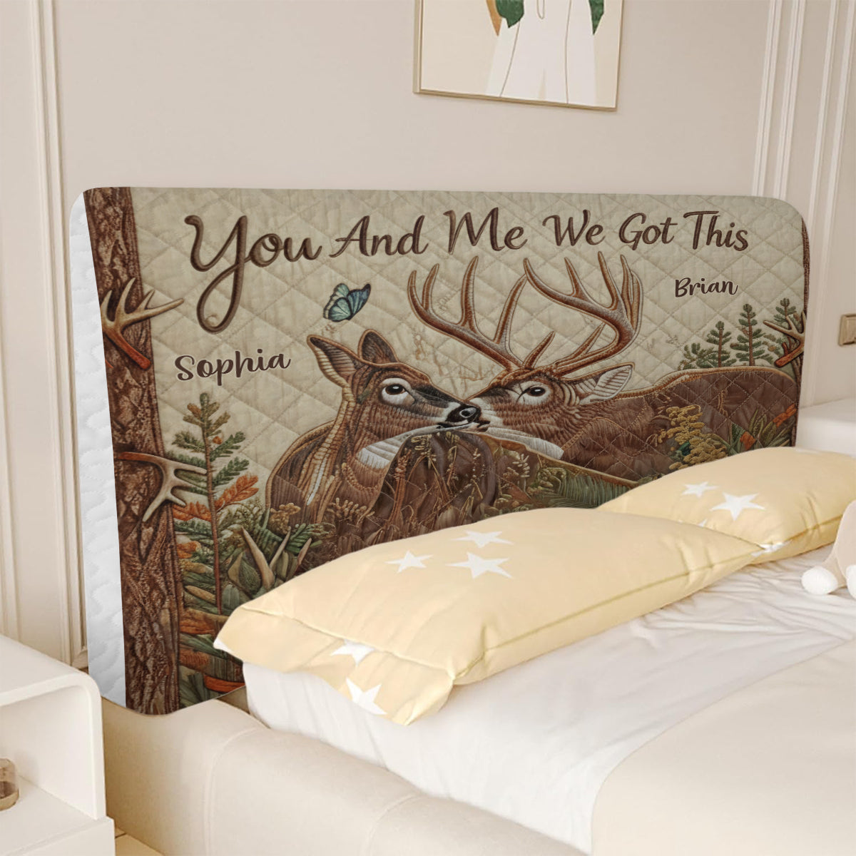 Deer Couple - Personalized Hunting Headboard Slipcover