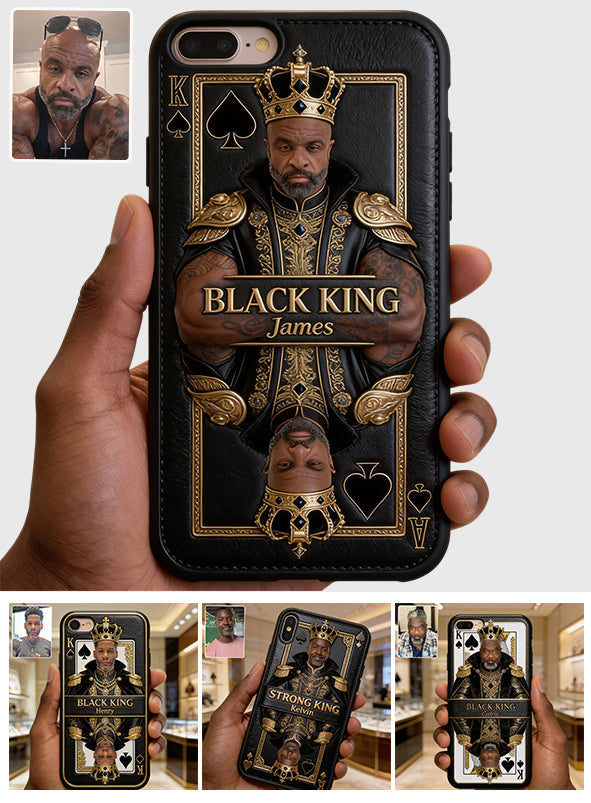 Black King - Personalized African American 3D Embossed Leather Phone Case