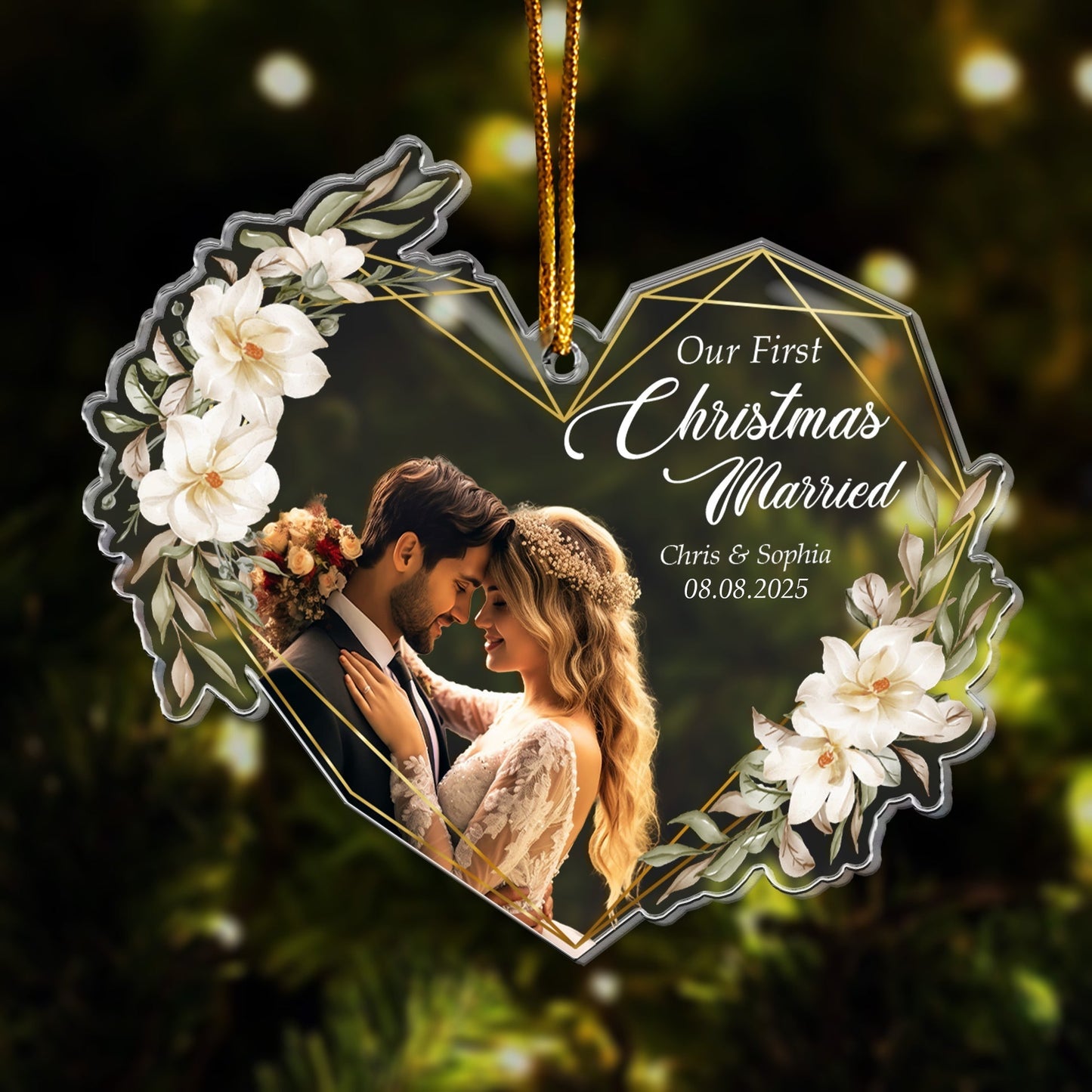 Heart-Shaped Acrylic Ornament with Wedding Design, Celebrating Romantic Moments, Perfect Gift for Newlyweds