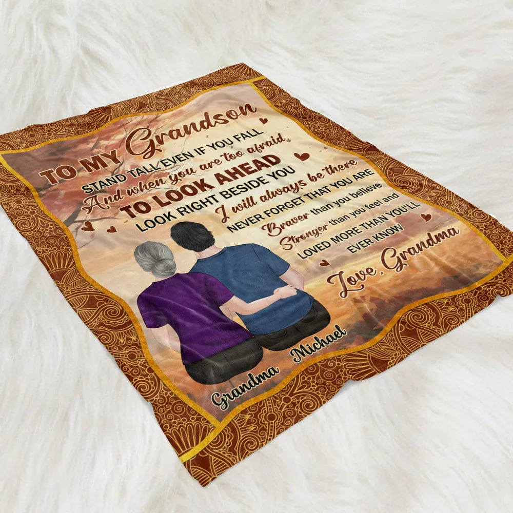 To My Grandson Personalized Fleece Blanket, Heartwarming Grandma Message, Cozy Decor Throw, Thoughtful Gift