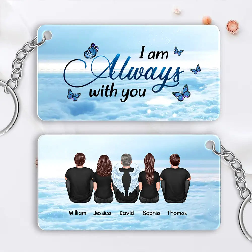 Always With You Grandma Grandpa Dad Mom Kids Dogs Cats Family Memorial Personalized Acrylic Keychain, Sympathy Gift, Remembrance Gift