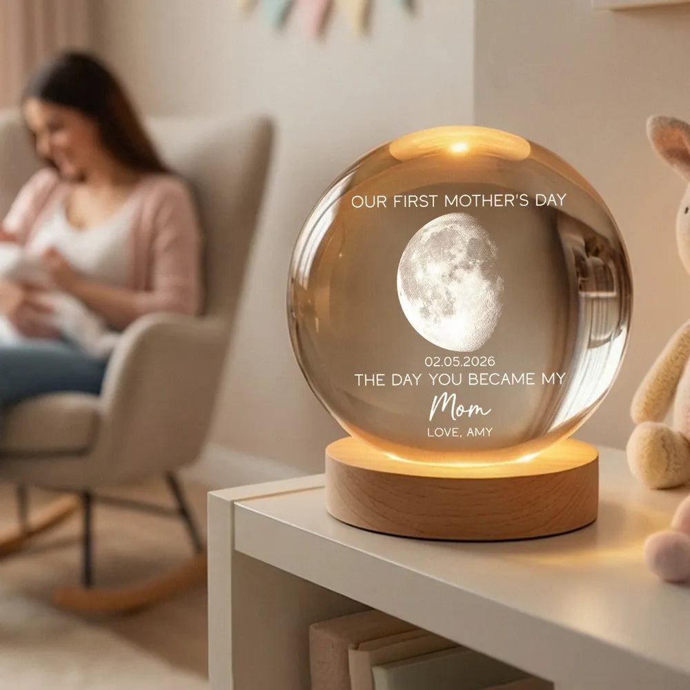 Personalized Globe Lamp with Custom Moon Phase, First Mother's Day Keepsake Night Light, Unique Gift for Mom