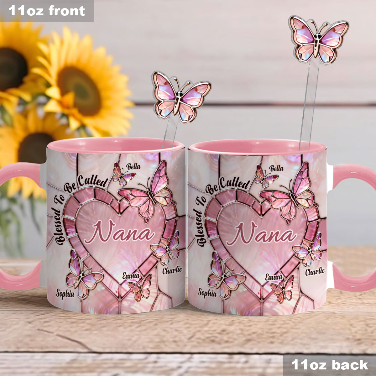 Blessed To Be Called Nana Mama Gigi Grandma - Personalized Grandma Set Accent Mug with Acrylic Stirrers