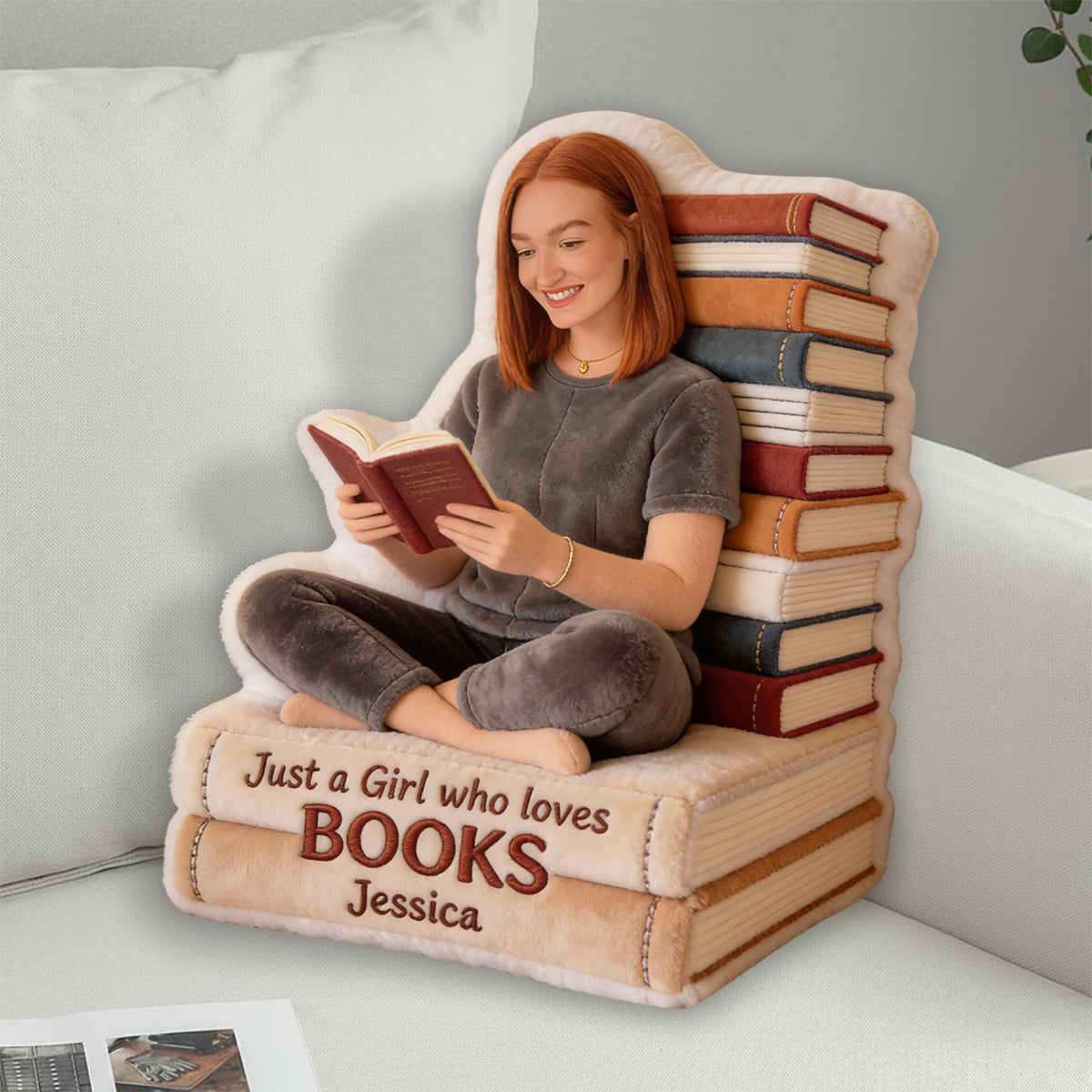Just A Girl Who Loves Books - Personalized Book Faux Fur Shaped Pillow