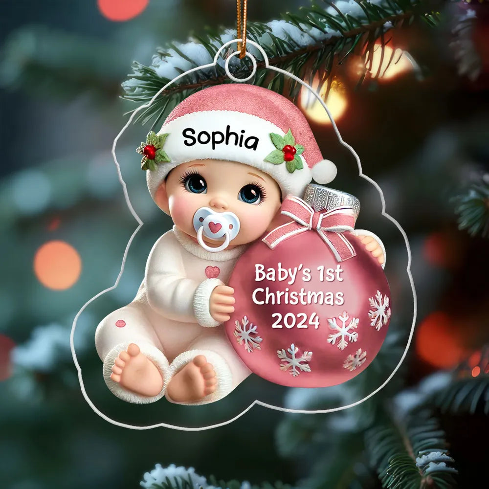 Personalized Acrylic Ornament for Baby's First Christmas – Cute Blue Baby Design, Festive Keepsake, Unique Gift for New Parents