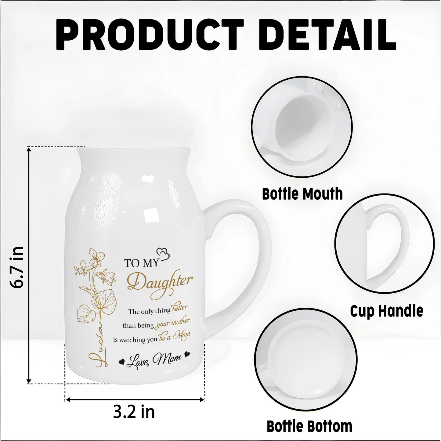 Personalized Handled Vase & Ceramic Mug - Heartfelt Gift for Daughter from Mom – Elegant Keepsake for Mother's Day & Special Occasions