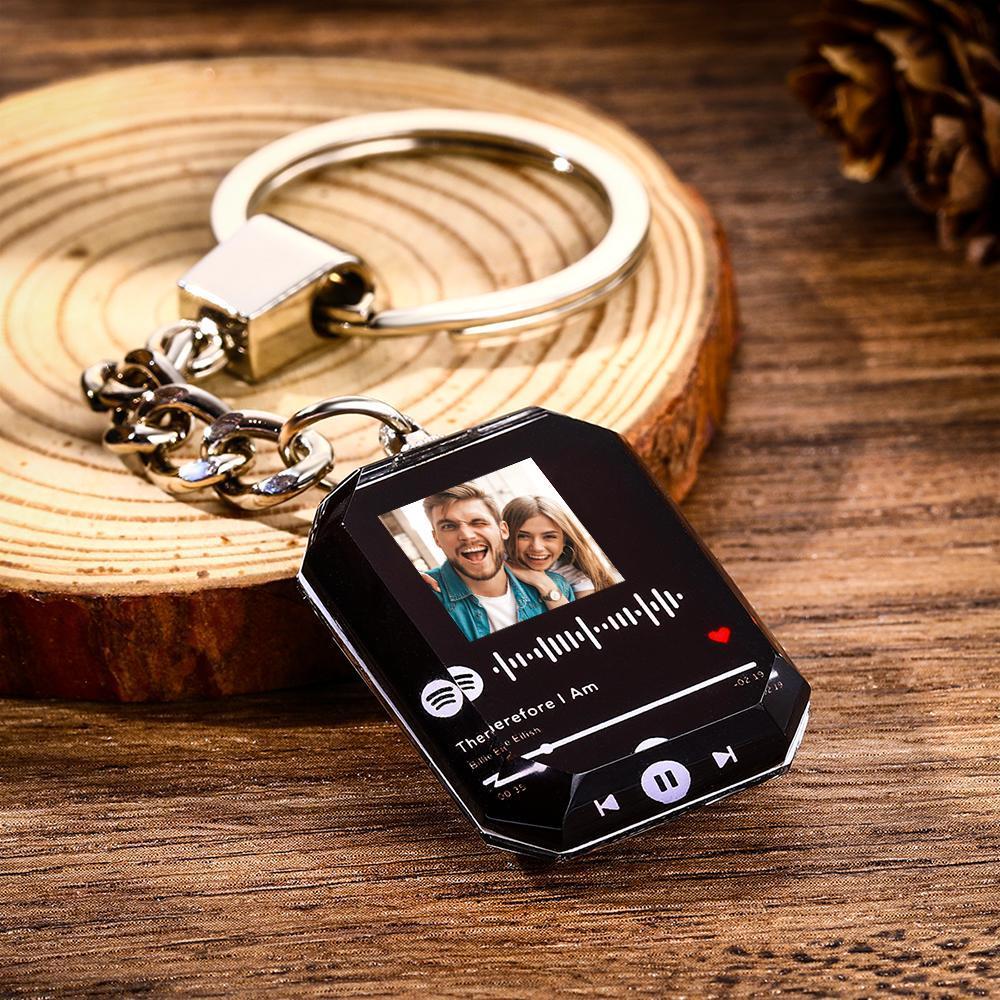 Custom Photo And Song Crystal Music Code - Personalized Keychain