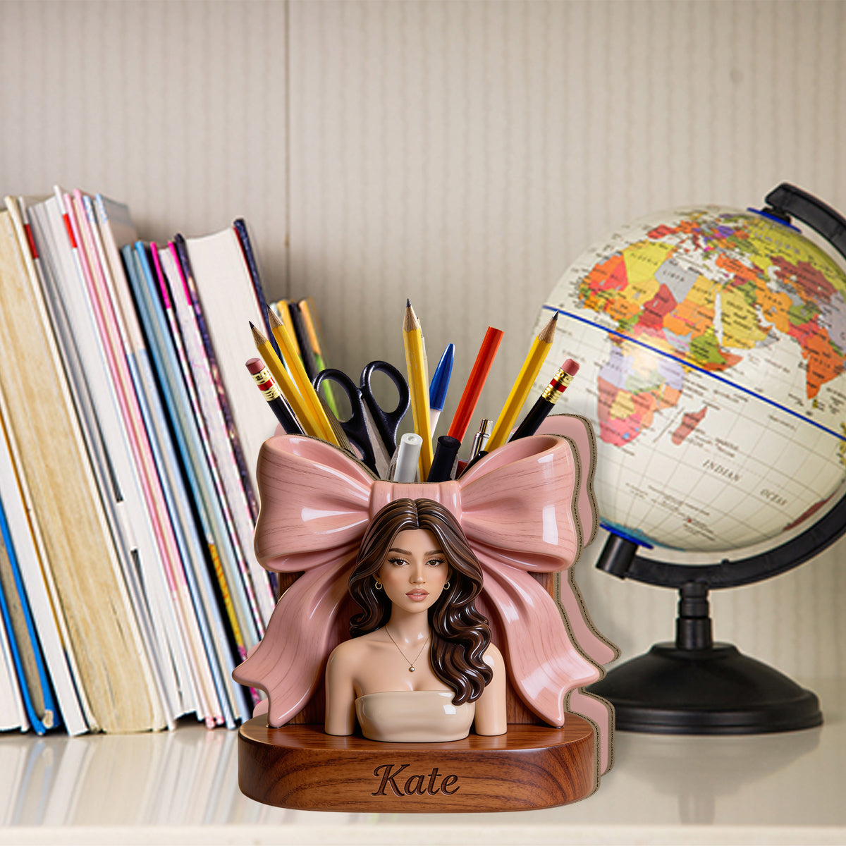 Custom Any Photo, Love Makeup - Personalized Makeup Wooden Desk Organizer