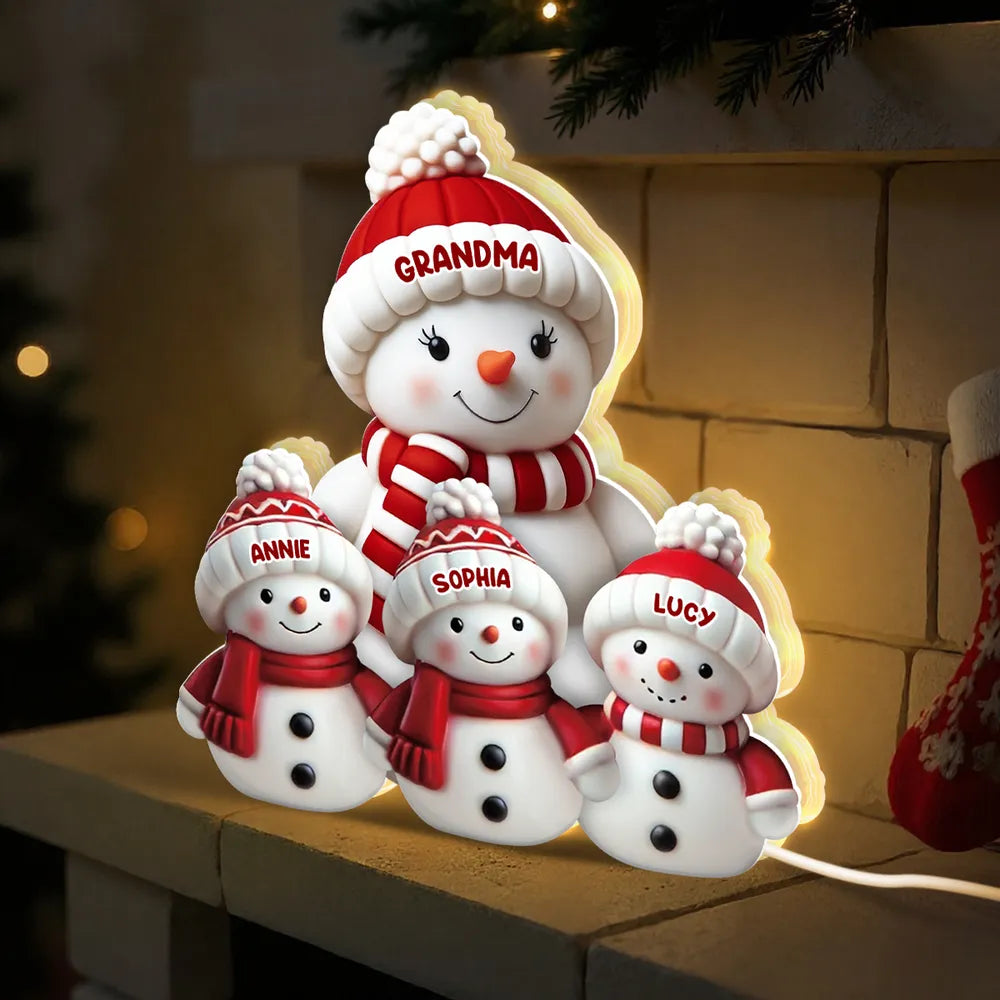 Acrylic Light Box Snowman Family, cozy glow for mantel and holiday décor, heartwarming keepsake and a perfect gift for grandma
