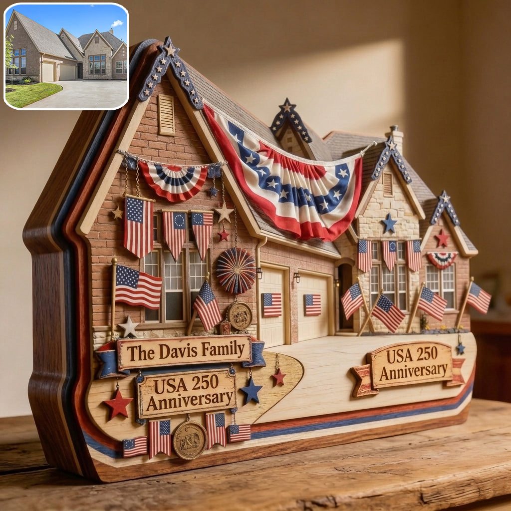 American House 250 Anniversary - Personalized Family Custom Shaped Wood Plaque