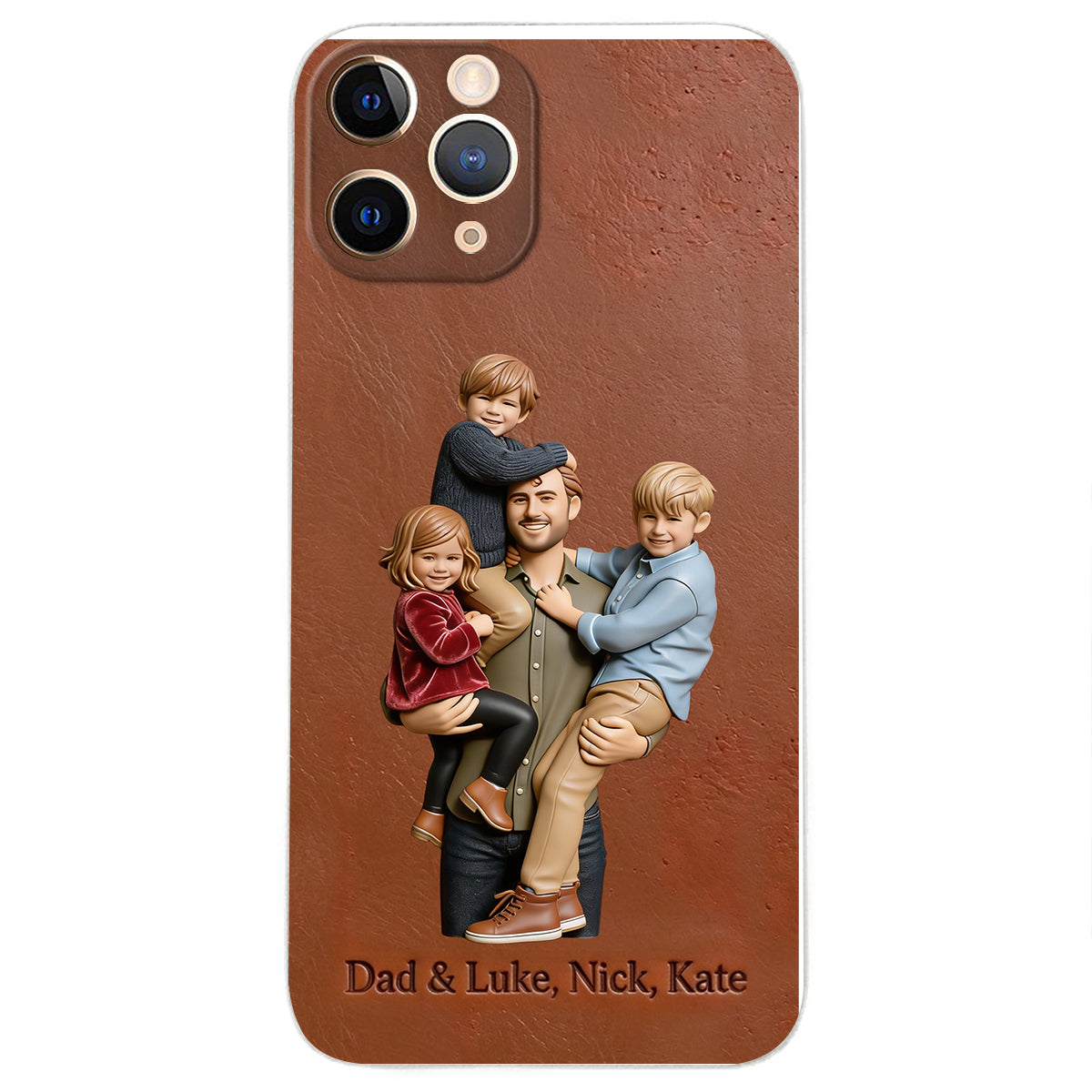 Best Dad Ever - Personalized Father 3D Embossed Leather Phone Case