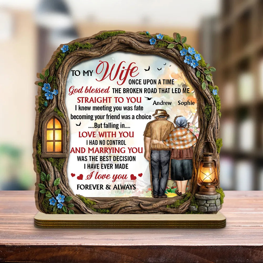 To My Wife Personalized 2-Layer Wooden Plaque, Heartwarming Forever & Always Quote, Thoughtful Unique Gift for Her