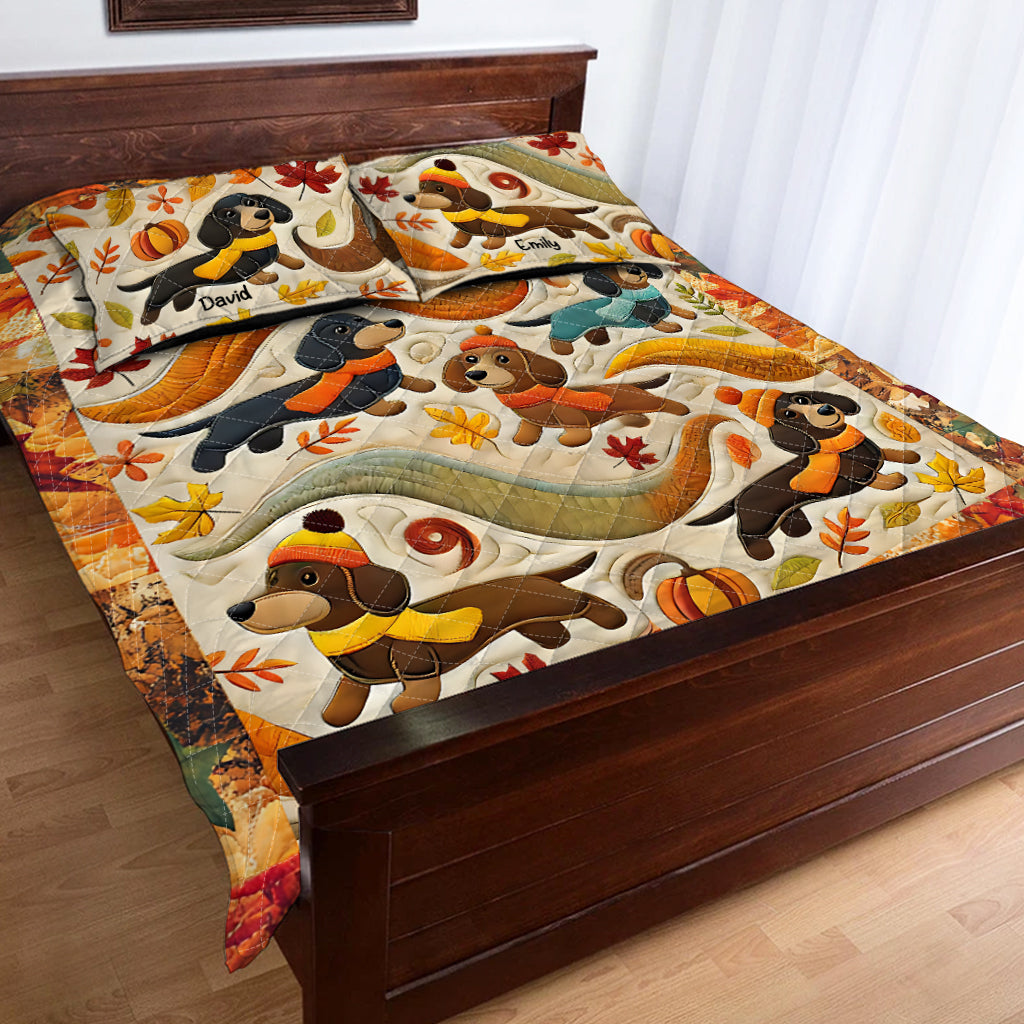 Hello Fall - Personalized Dachshund Quilt Set
