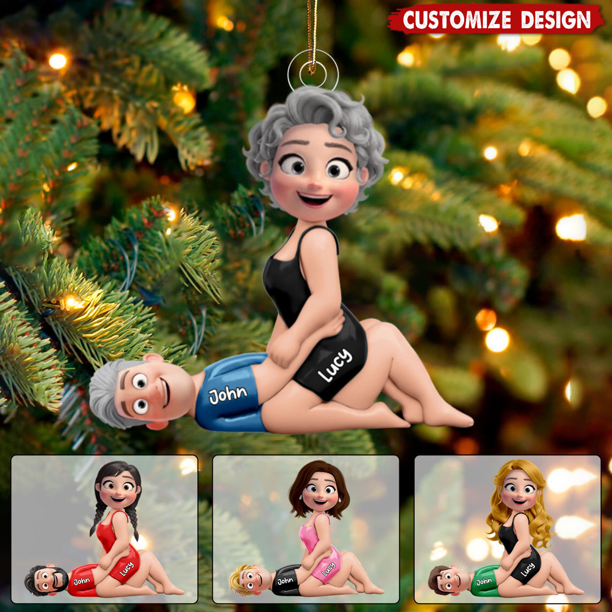Naughty Couple Acrylic Ornament Personalized with Your Characters, Playful Cartoon Design for Sexy Romantic Gift