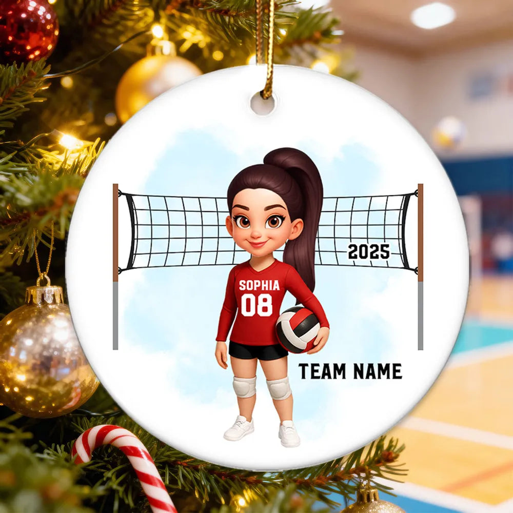 Volleyball Ceramic Ornament — customizable team & number, net backdrop — celebrate big wins, perfect gift for players & coaches