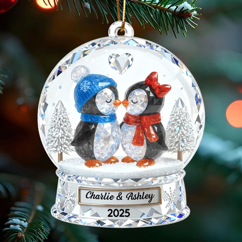 Custom Penguin Couple Acrylic Ornament for Christmas Tree, Cozy Winter Love Scene, Heartfelt Personalized Gift for Someone Special