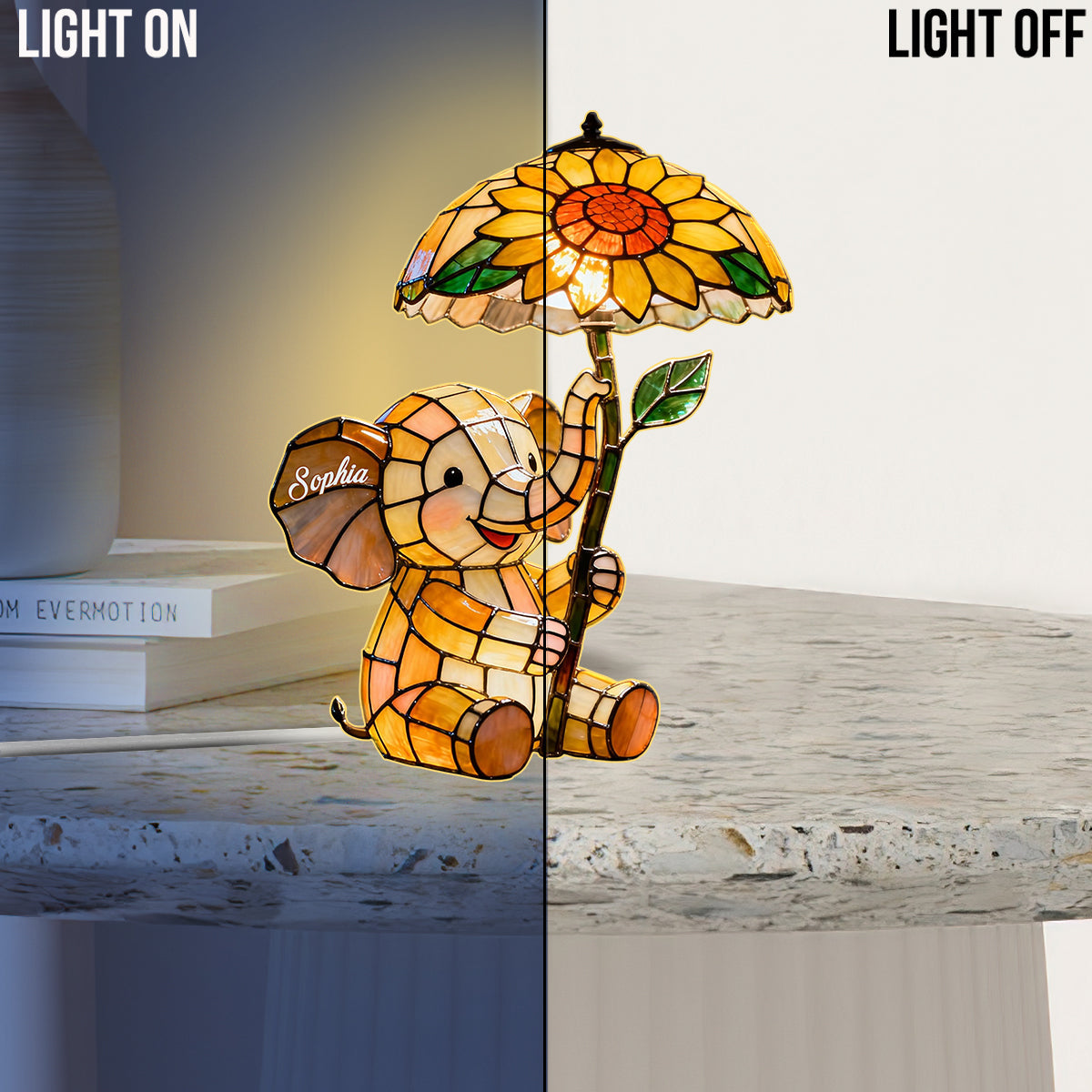 Baby Elephant With Sunflower - Personalized Elephant Acrylic LED Night Light