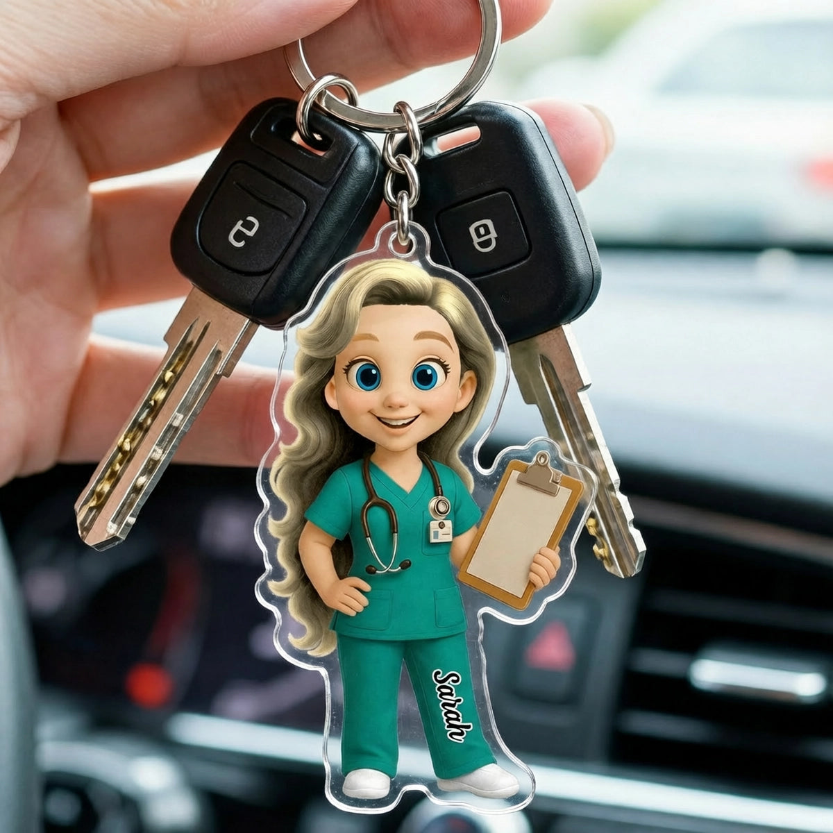 Personalized Nurse Cartoon Acrylic Keychain Cute Scrubs Clipboards Charm Unique Gift for Nurses Coworkers