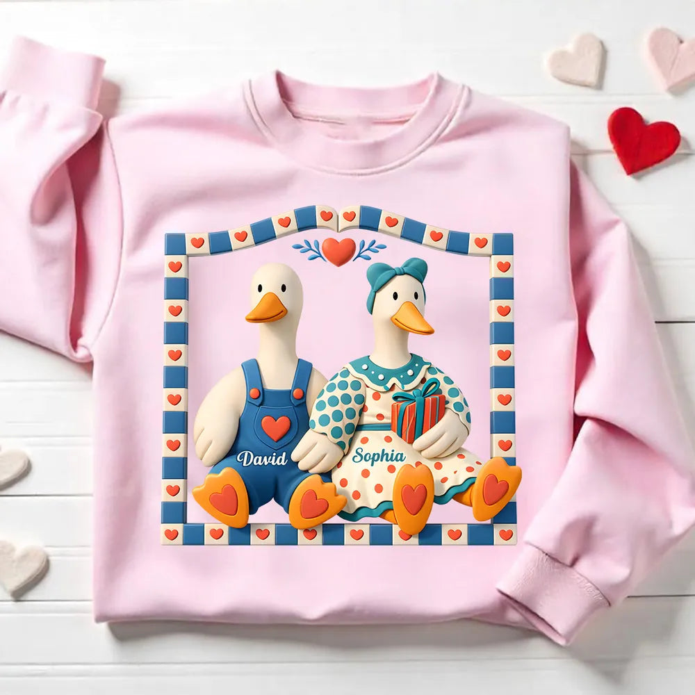 Personalized Goose Couple Classic Tee, Cute Cottagecore Cartoon Art, Romantic Unique Gift for Couples