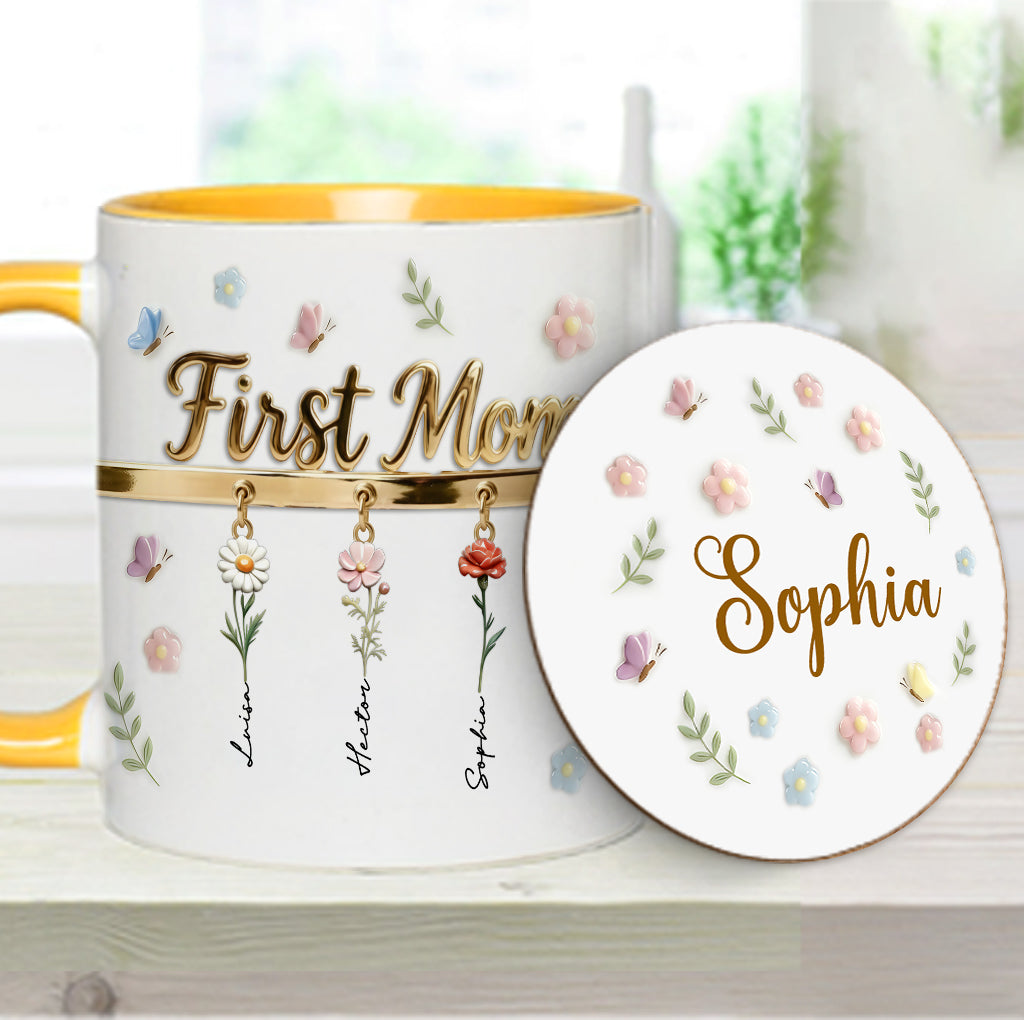 First Mom Now Grandma - Personalized Grandma Accent Mug & Coaster