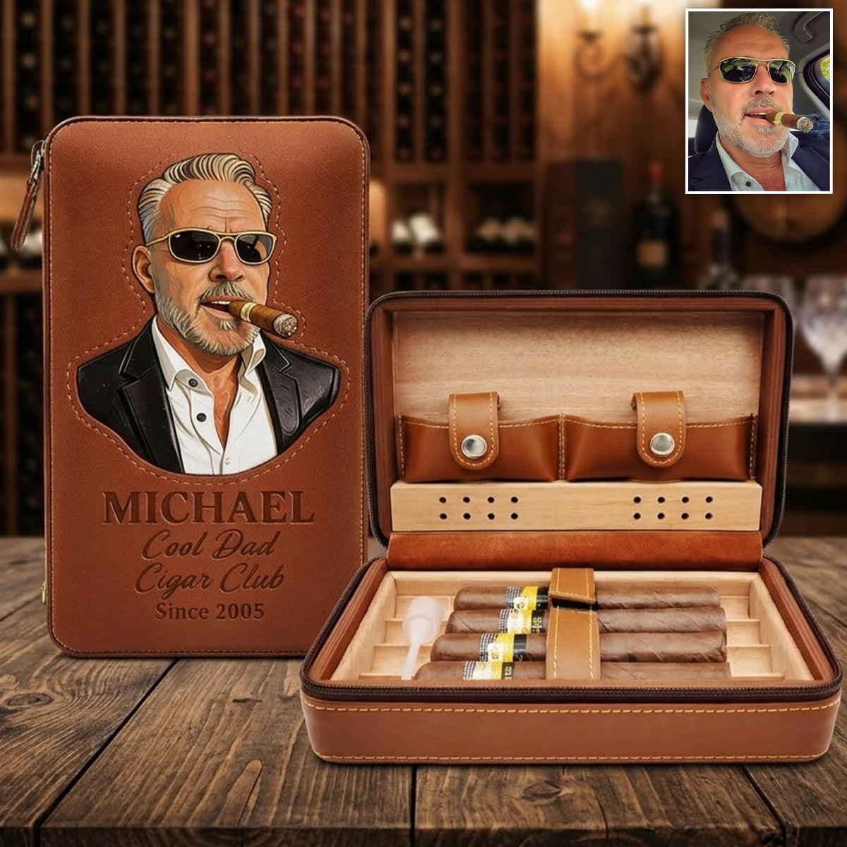 Dad Loves Cigars - Personalized Father Travel Cigar Humidor Case