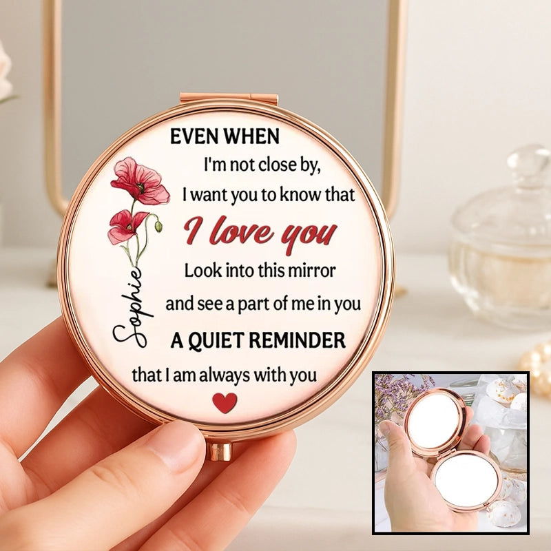 A Part Of Me In You Metal Compact Mirror, Personalized Love Message Gift for Wife or Girlfriend, Sweet Daily Reminder