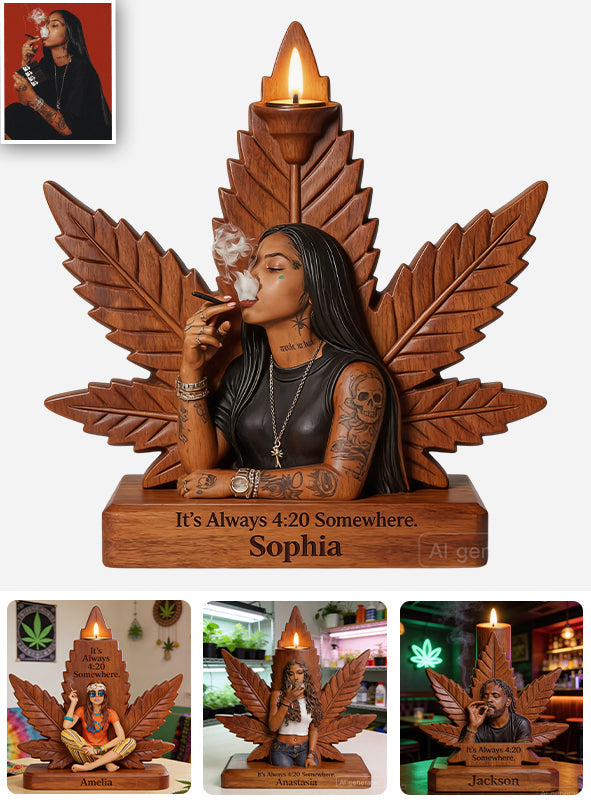 Cannabis Enthusiast - Personalized Weed Custom Shape Wooden Candle Holder