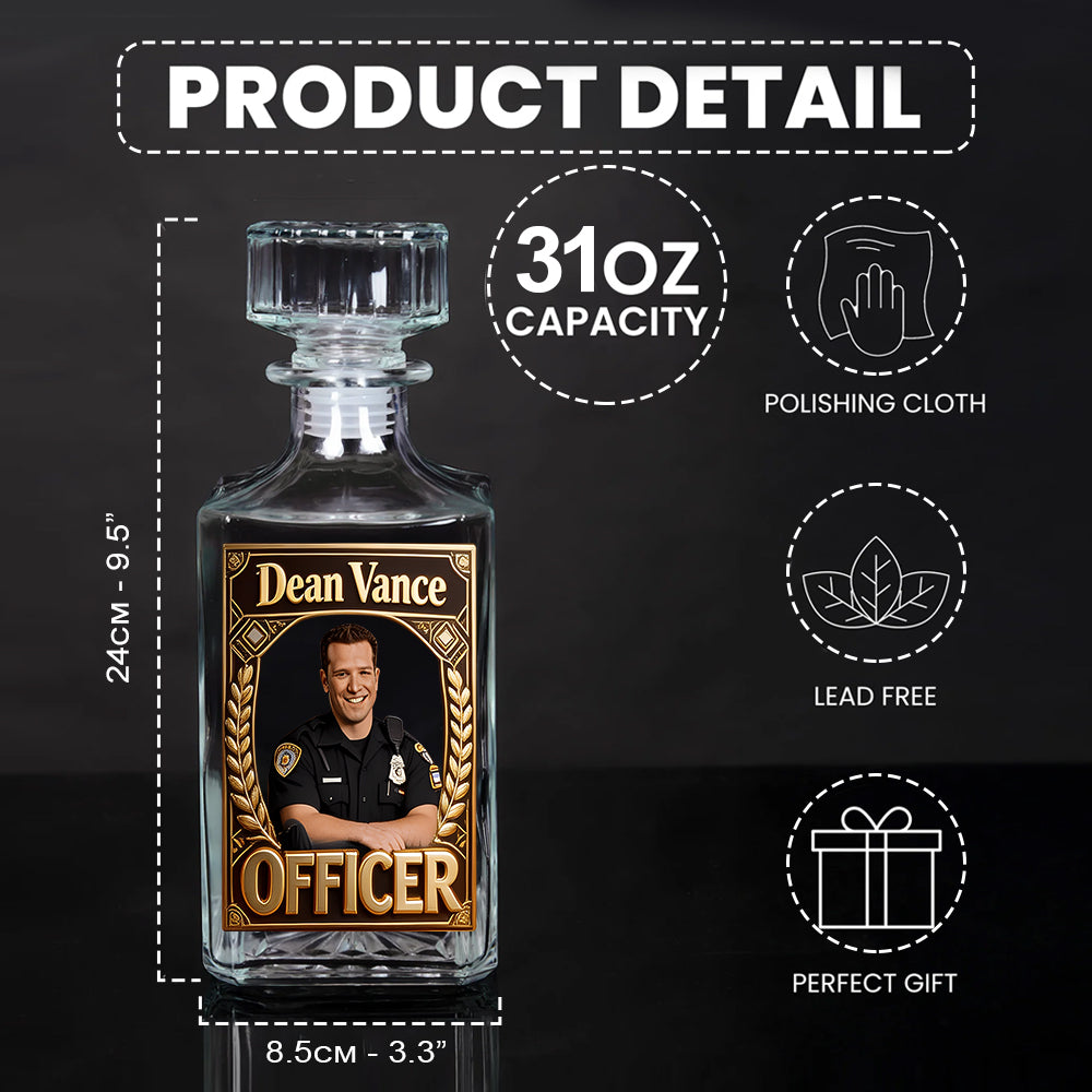 Custom Any Photo - Personalized Police Officer Whiskey Decanter Set