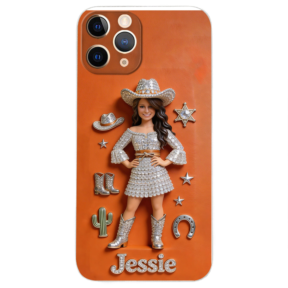 Cowgirl Spirit - Personalized Cowgirl 3D Embossed Leather Phone Case