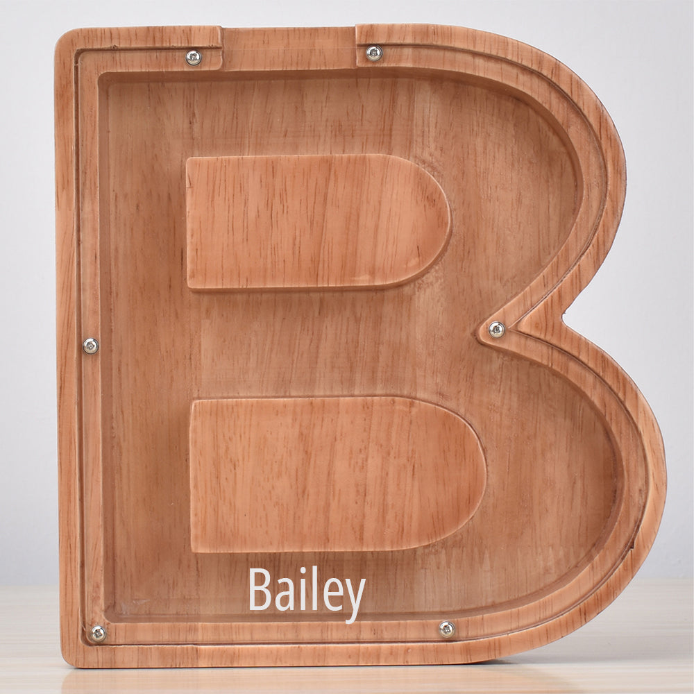 Custom Initial And Name - Personalized Letter And Name Oak Wooden Piggy Bank