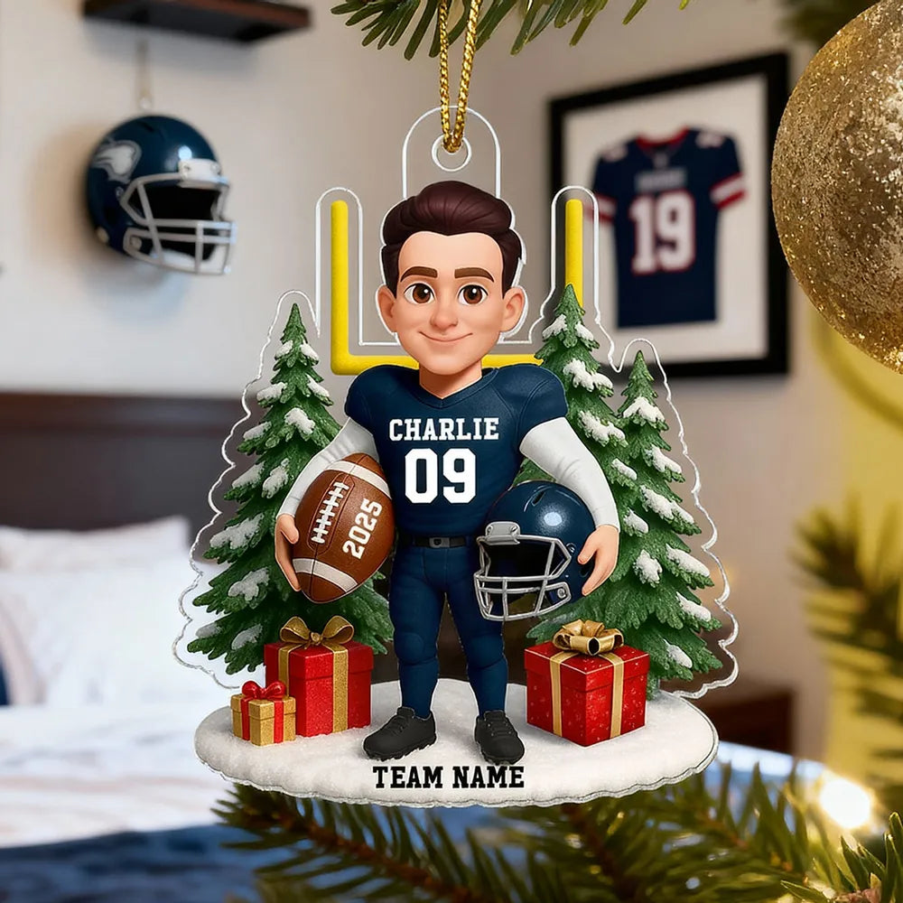 Acrylic Ornament Cute Football Player with Gifts & Trees, Festive Decor, Creative Gift for Kids and Football Lovers