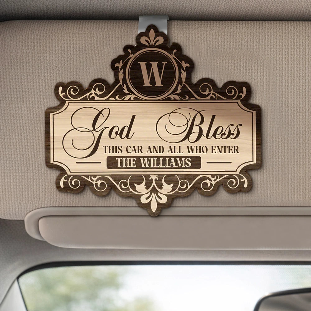 Personalized Wooden Car Visor Clip God Bless This Car Sign, Elegant Script Car Decor, Unique Gift for Family