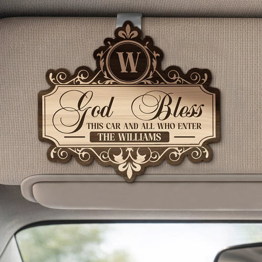Personalized Wooden Car Visor Clip God Bless This Car Sign, Elegant Script Car Decor, Unique Gift for Family