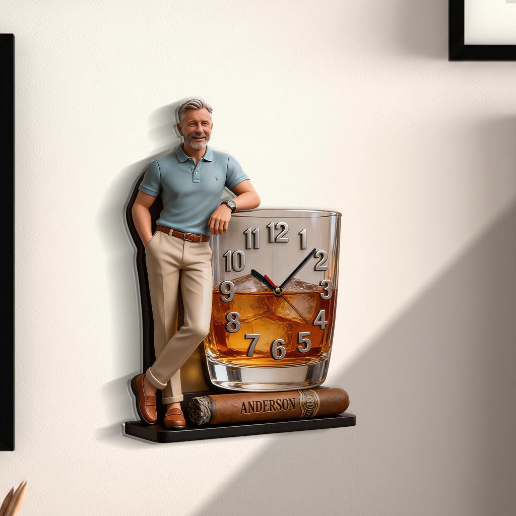 Custom Any Photo Whiskey & Cigar - Personalized Whisky Acrylic Wall Clock