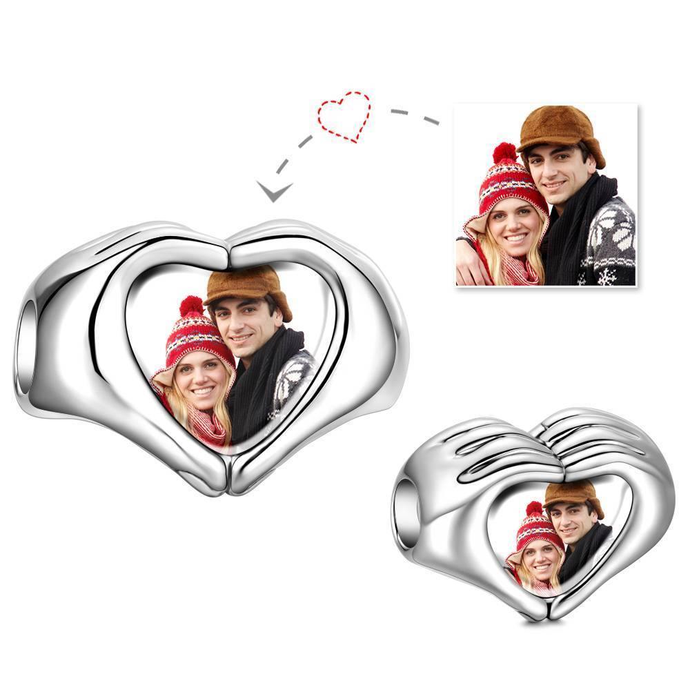 Any Photo - Personalized Fingers Heart Photo Charm S925 Silver