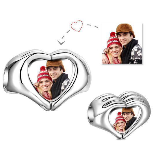 Any Photo - Personalized Fingers Heart Photo Charm S925 Silver