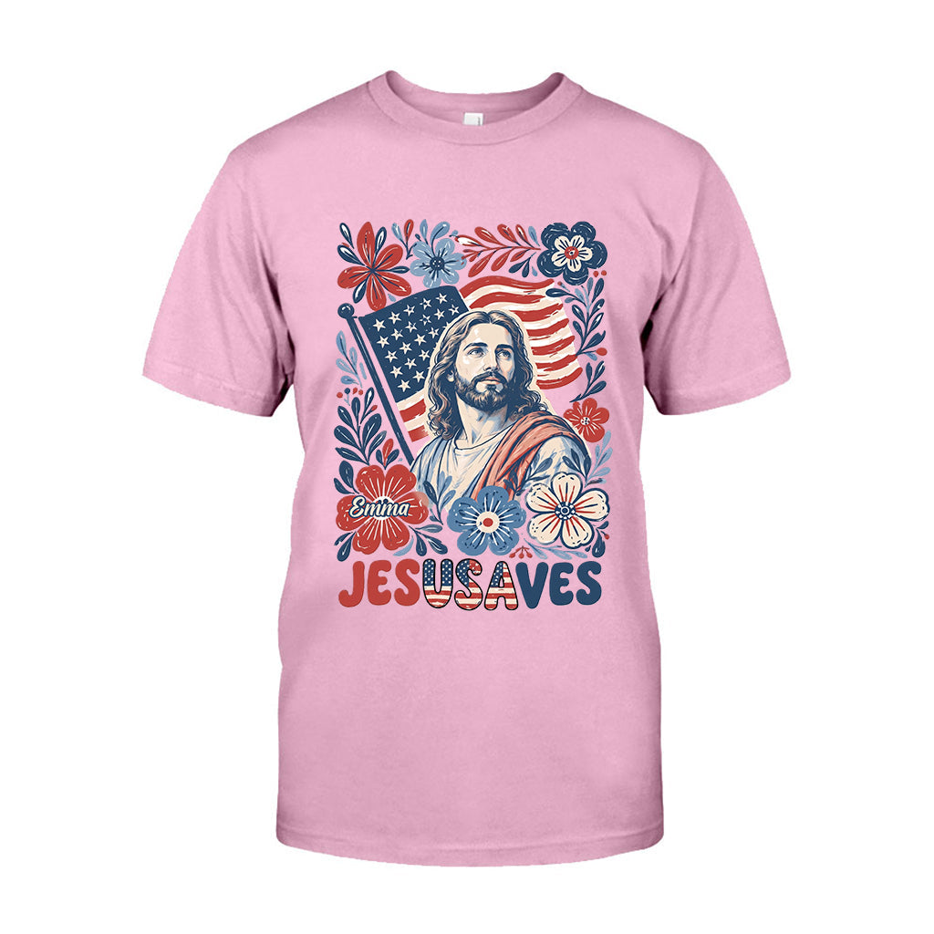 Jesusaves Floral 4th Of July - Personalized Christian T-shirt And Hoodie