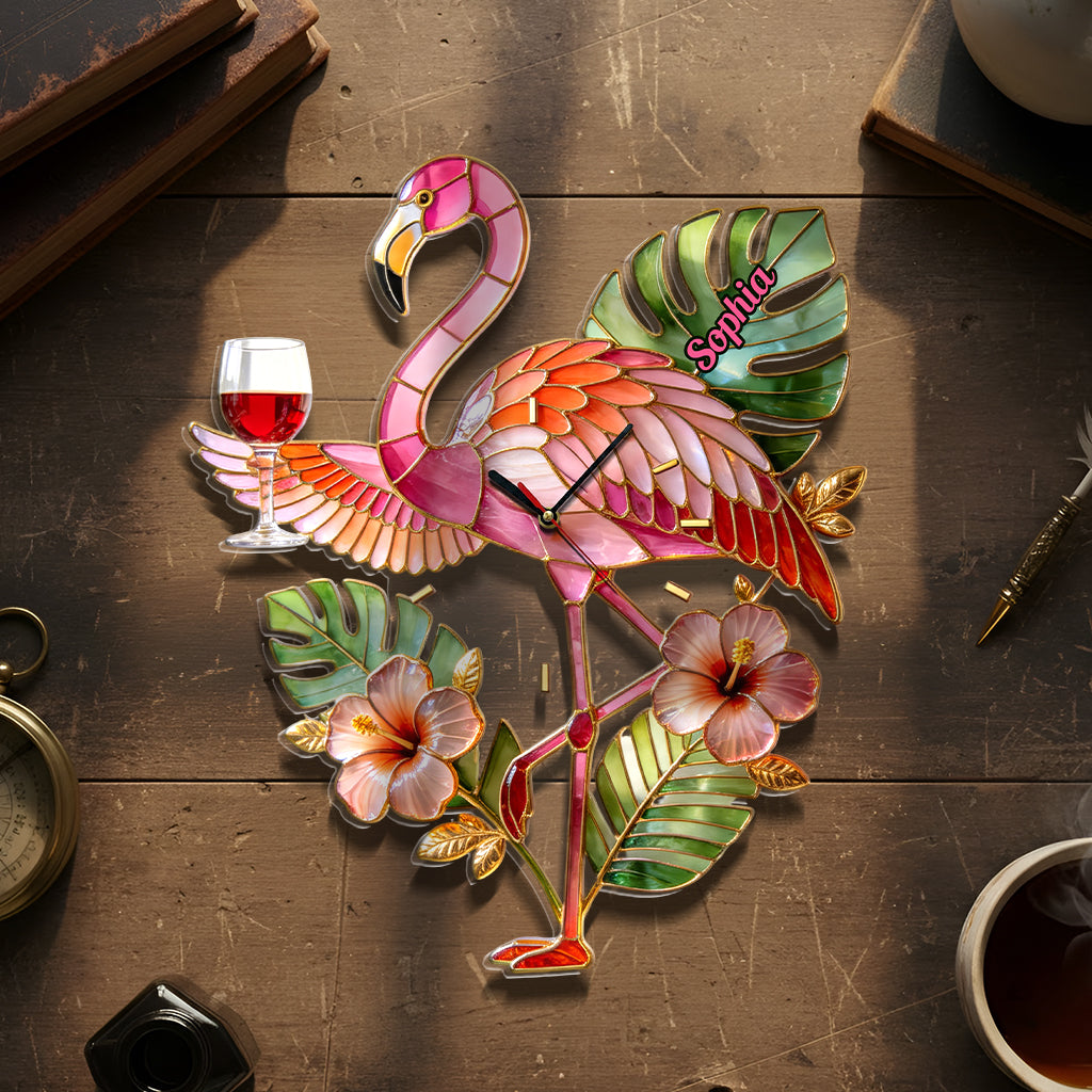 Elegant Flamingo Tropical Vibe - Personalized Flamingo Acrylic Wall Clock